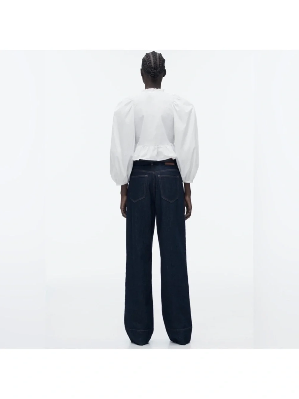 Zara White Smocked Ruffle Hem Puff Sleeve Blouse